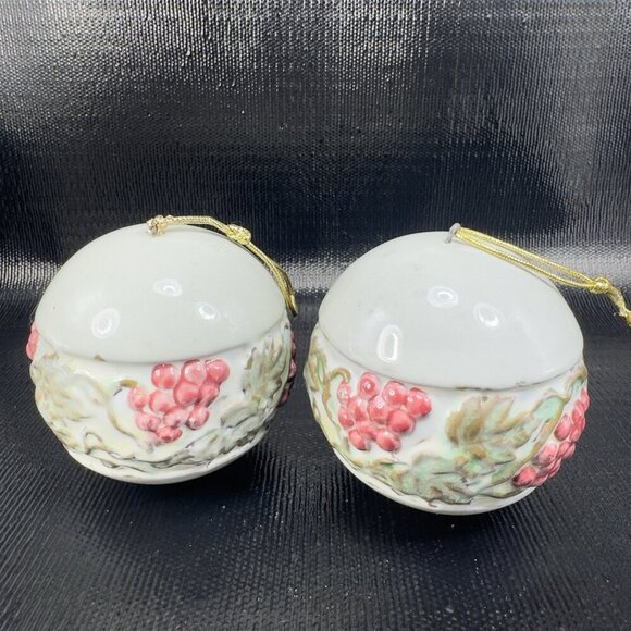 Vintage Hand Thrown Art Pottery Ornaments Grape Vines Hand Made Round Orbs Set 2 - Picture 10 of 15